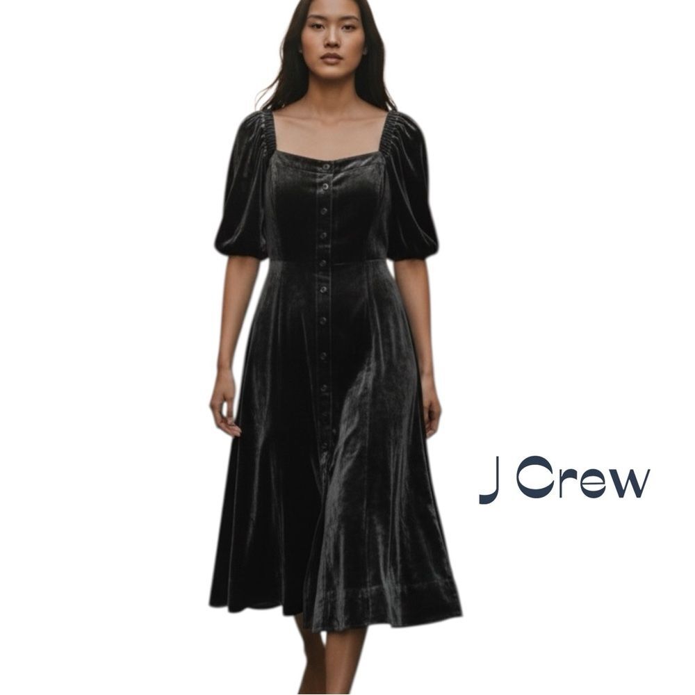 J Crew Blueish Gray Velvet Button Down Midi Dress NWOT Size 2 WhimsiGoth